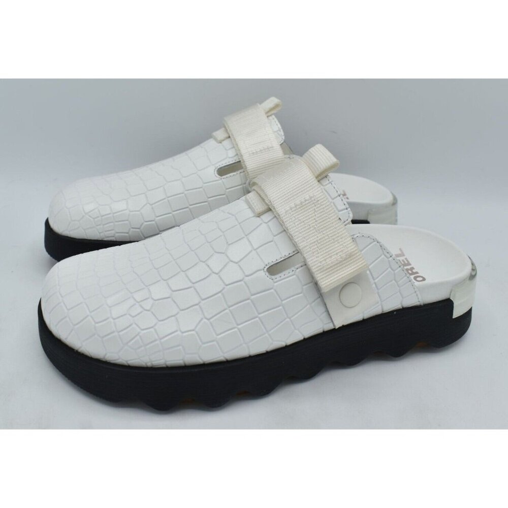 Sorel Womens Size 11 Viibe White Black Sea Salt Gum Croc Embossed Clogs